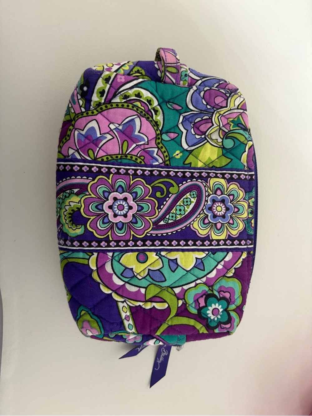 Vera Bradley Purple, Teal & Pink Paisley Quilted Cosmetic Pouch